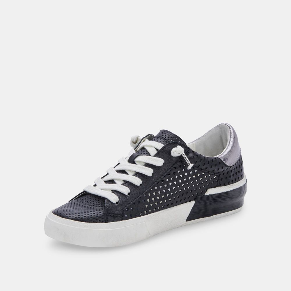 Dolce Vita Zina Perforated Leather Women Sneakers Black | US-647158BNG