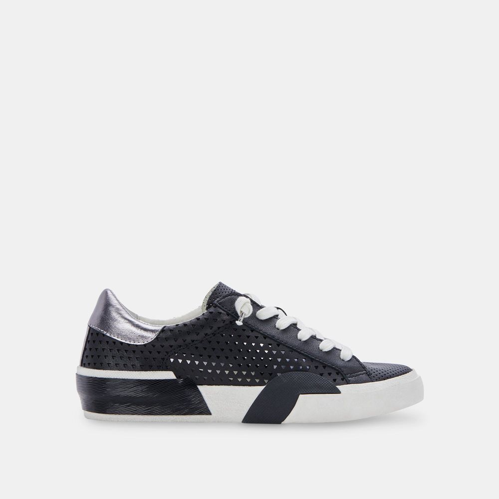 Dolce Vita Zina Perforated Leather Women Sneakers Black | US-647158BNG