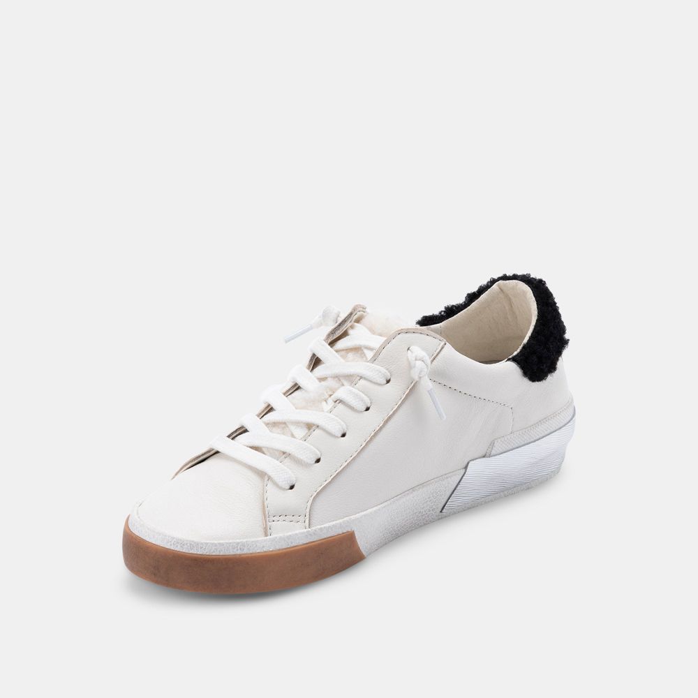 Dolce Vita Zina Plush Leather Women Sneakers White / Black | US-374865PJC