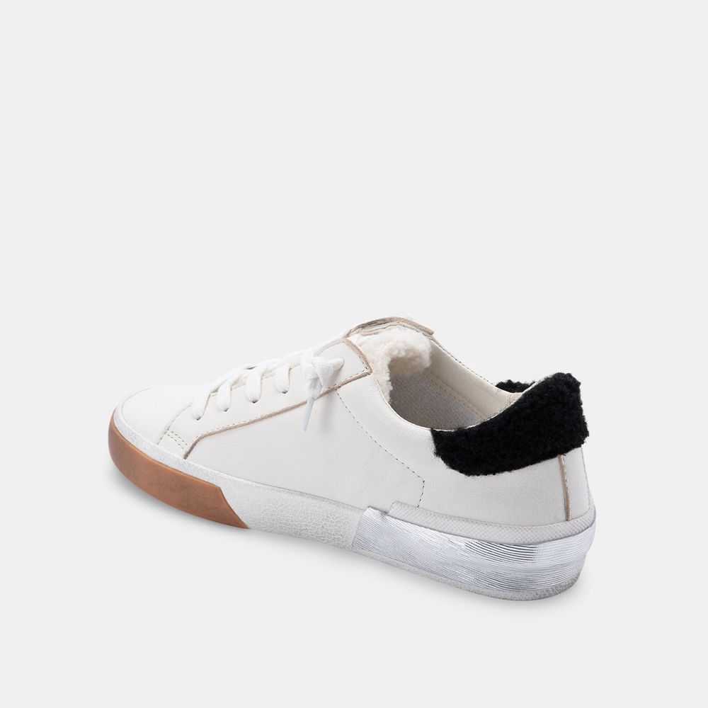 Dolce Vita Zina Plush Leather Women Sneakers White / Black | US-374865PJC