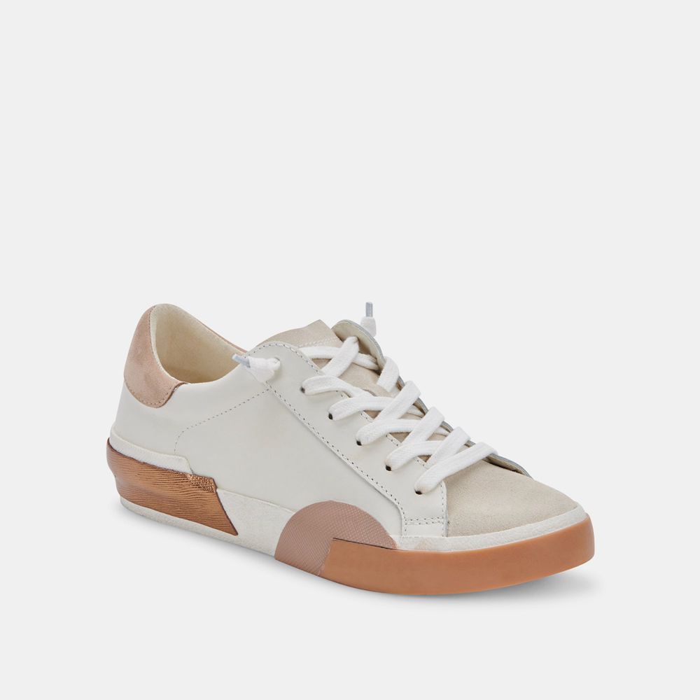 Dolce Vita Zina Wide Leather Women Sneakers White / Brown | US-613948ITY