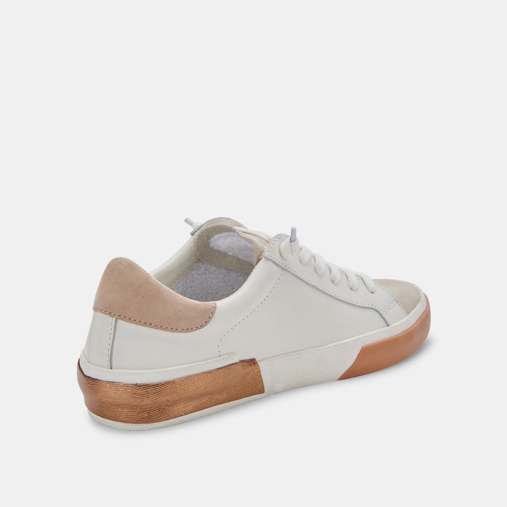 Dolce Vita Zina Wide Leather Women Sneakers White / Brown | US-613948ITY