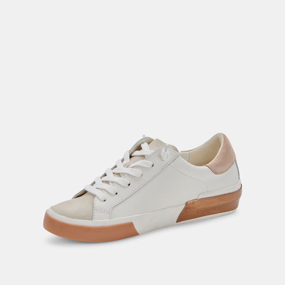 Dolce Vita Zina Wide Leather Women Sneakers White / Brown | US-613948ITY