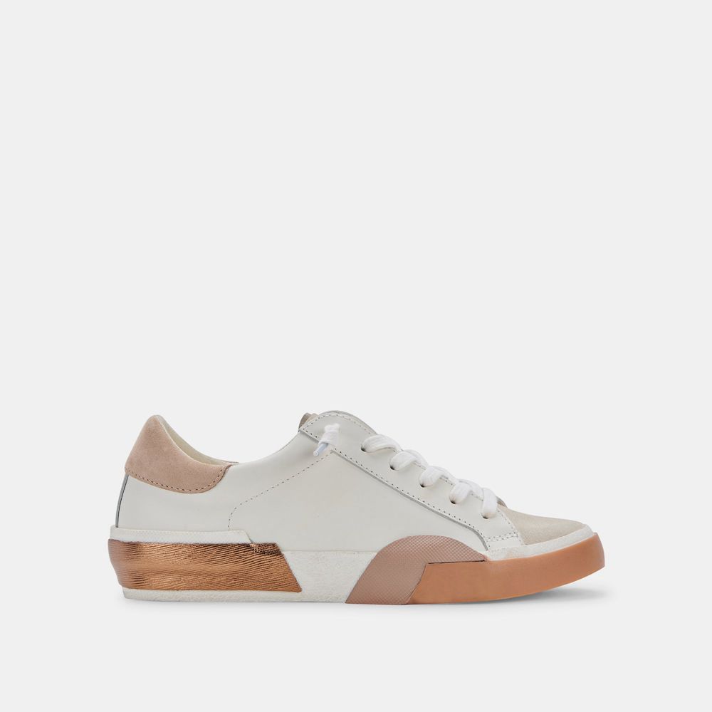 Dolce Vita Zina Wide Leather Women Sneakers White / Brown | US-613948ITY